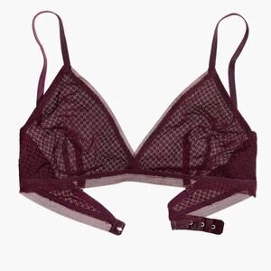 Madewell L Womens Geo Lace Blake Bralette Sheer Plum Wireless